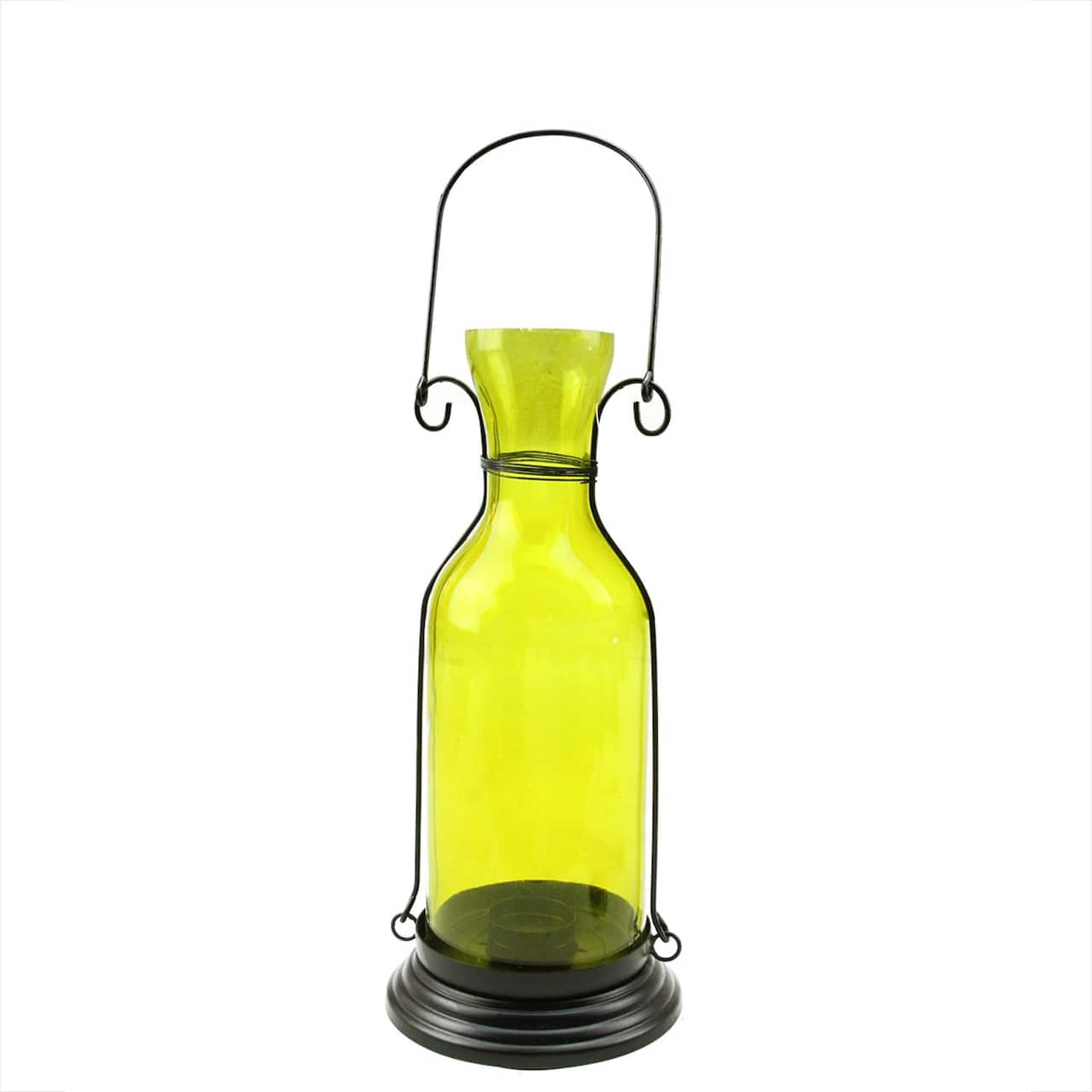 12" Glass Bottle Tea Light Candle Lantern, Yellow